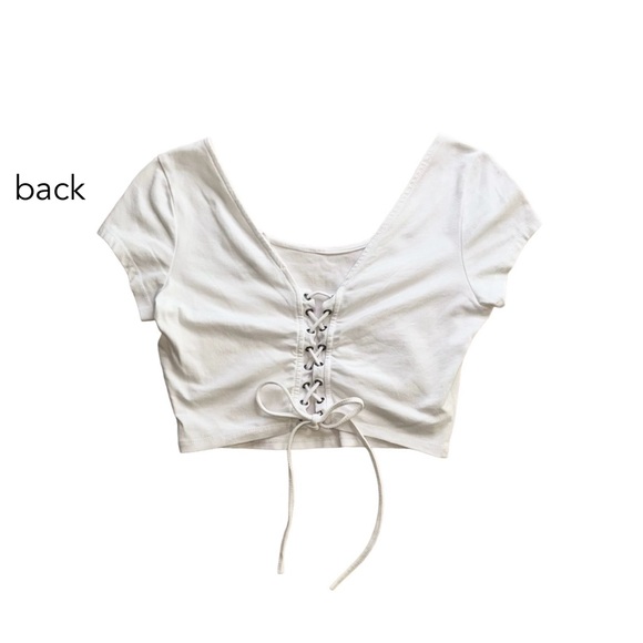 Ambiance Tops - NWOT White Lace-Up Back Cropped Tee · Size M